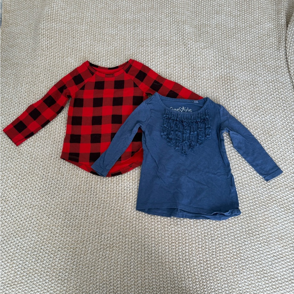 Cat & Jack Red and Black Plaid Shirt, Freestyle Blue Floral Shirt